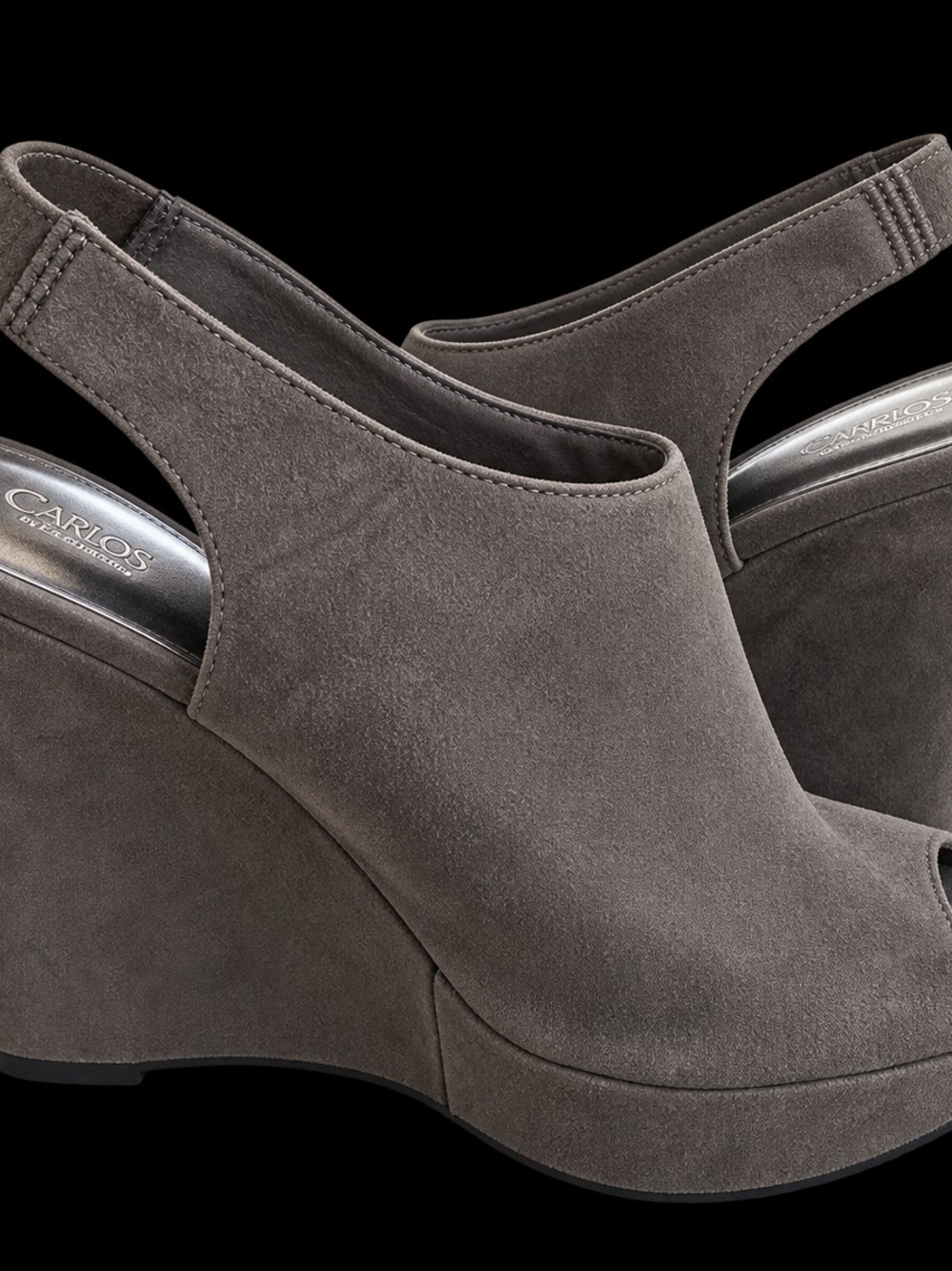 Carlos by Carlos Santana Gray Suede Peep-Toe Slingback Wedges